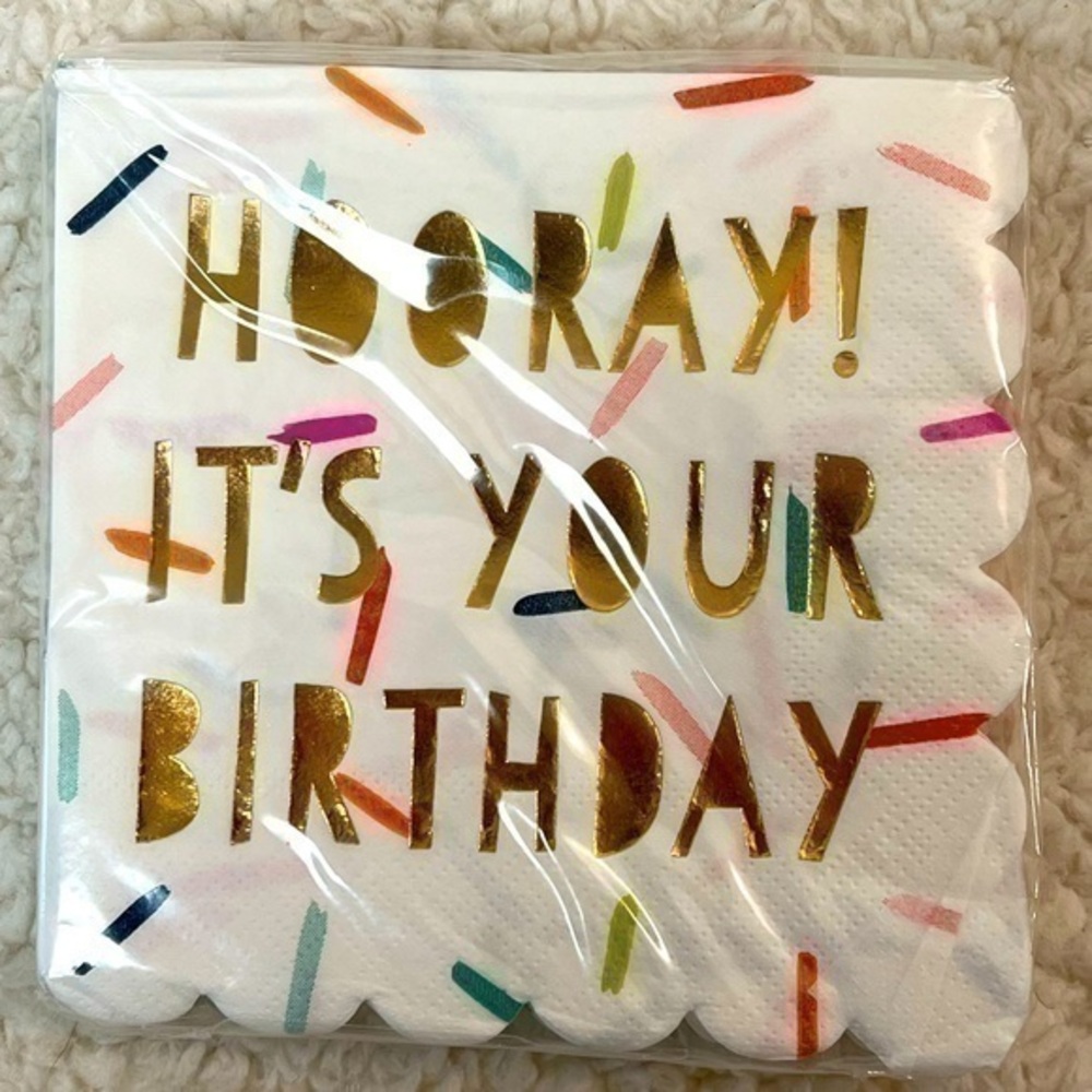 🎉 2/$10 Slant “Birthday” Foil Beverage Napkins